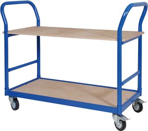 Tischwagen, 4 Lenkrollen, 2 mit Feststellbremse, blau RAL 5010