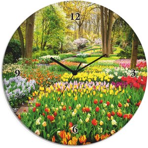 Artland Wanduhr "Glasuhr rund Tulpen Garten Frühling"