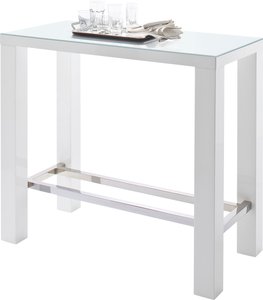 MCA furniture Bartisch "Jam", Bartisch weiß hochglanz, Küchentisch, Stehtisch mit Sicherheitsglas