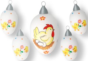 Krebs Glas Lauscha Osterei "Henne mit Eiern und Küken"