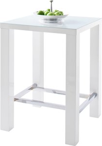 MCA furniture Bartisch "Jam", Bartisch weiß hochglanz, Küchentisch, Stehtisch mit Sicherheitsglas