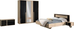 Gami Schlafzimmer-Set "Curtys", (5 St., 1x Bett, 2x hängende Nachttische, 1x Kleiderschrank und 1x Lowboard)