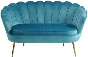Zweisitzer Sofa in Blau Samt muschelförmig