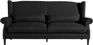 Schwarzes Dreisitzer Sofa im Vintage Look Flachgewebe und Holz