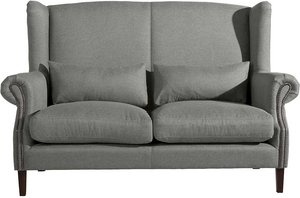 Sofa inklusive Kissen hellgrau im Vintage Look Vierfußgestell aus Holz