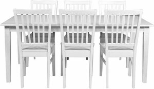 Esstisch mit Stühlen in Weiß im skandinavischen Landhausstil (siebenteilig)