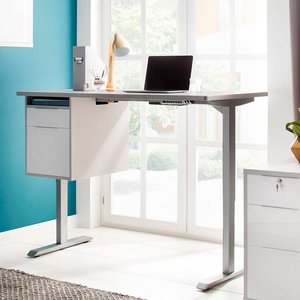 Schreibtisch in Platingrau und Weiß elektronisch höhenverstellbar