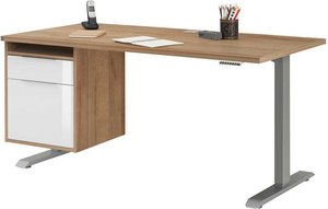 Moderner Schreibtisch in Wildeichefarben und Weiß höhenverstellbar