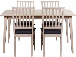 Esstisch mit Stühlen in Eiche White Wash Dunkelgrau ausziehbar (fünfteilig)