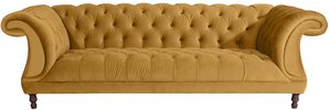 Sofa mit Steppungen Barock in Gelb und Nussbaumfarben 253 cm breit