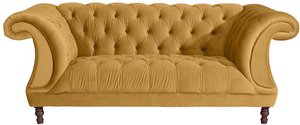 Neo Barock Sofa gelb aus Samtvelours Vierfußgestell aus Holz