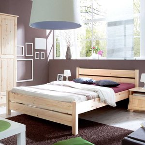 Doppelbett in Kieferfarben Massivholz