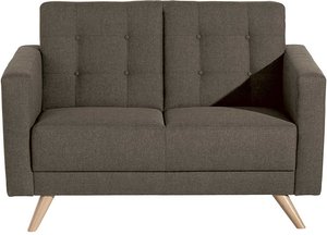 Zweisitzer Sofa in Beigegrau Flachgewebe Vierfußgestell aus Buche Massivholz