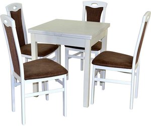 Ausziehbarer Esstisch mit Stühlen Weiß und Braun (fünfteilig)