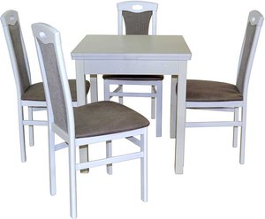 4 Personen Esstisch mit Stühlen Weiß und Hellgrau (fünfteilig)