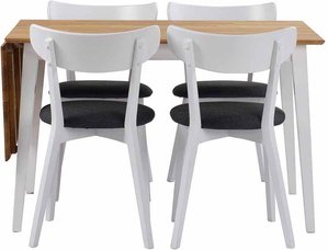Esstisch mit Stühlen in Weiß Eiche massiv Grau Webstoff (fünfteilig)