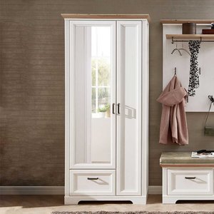 Spiegel Garderobenschrank in Weiß und Eichefarben Landhausstil