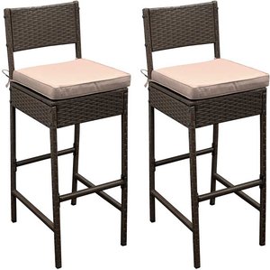 Outdoor Barstühle in dunkel Braun aus Kunstrattan 40 cm breit (2er Set)