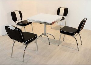 Esstisch mit Stühlen im Retro Style Schwarz Weiß gestreift (fünfteilig)