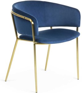 Samt Armlehnenstühle in Blau Metallgestell in Goldfarben (2er Set)