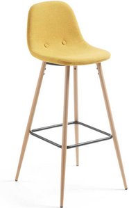 Design Barstühle in Gelb Webstoff 4-Fuß Gestell aus Metall (2er Set)