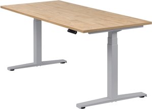 Höhenverstellbarer Schreibtisch "Basic Line", silber, Tischplatte 180 x 80 cm Wildeiche, elektrisch höhenverstellbar, Stehschreibtisch, Tischgestell