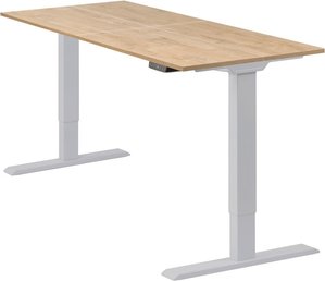 Höhenverstellbarer Schreibtisch "Homedesk Eco", Silber, Tischplatte 130 x 60 cm Wildeiche, elektrisch stufenlos höhenverstellbar, Stehschreibtisch, Tischgestell