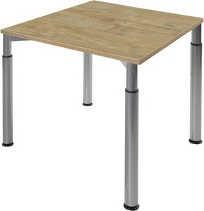 Höheneinstellbarer Konferenztisch, silber, Tischplatte 120 x 80 cm Wildeiche, Besprechungstisch, Schreibtisch