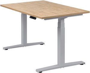 Höhenverstellbarer Schreibtisch "Basic Line", silber, Tischplatte 120 x 80 cm Wildeiche, elektrisch höhenverstellbar, Stehschreibtisch, Tischgestell