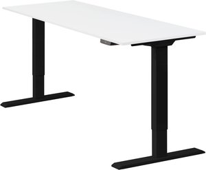 Höhenverstellbarer Schreibtisch "Homedesk Eco", Schwarz, Tischplatte 150 x 60 cm weiß, elektrisch stufenlos höhenverstellbar, Stehschreibtisch, Tischgestell