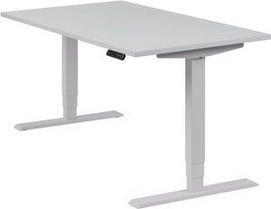 Höhenverstellbarer Schreibtisch "Homedesk", silber, Tischplatte 140 x 80 cm lichtgrau, elektrisch höhenverstellbar, Stehschreibtisch, Tischgestell