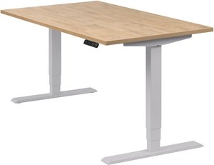 Höhenverstellbarer Schreibtisch "Homedesk", silber, Tischplatte 140 x 80 cm Wildeiche, elektrisch höhenverstellbar, Stehschreibtisch, Tischgestell