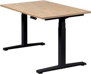Höhenverstellbarer Schreibtisch "Basic Line", schwarz, Tischplatte 120 x 80 cm Wildeiche, elektrisch höhenverstellbar, Stehschreibtisch, Tischgestell