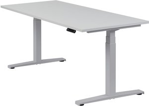 Höhenverstellbarer Schreibtisch "Basic Line", silber, Tischplatte 180 x 80 cm lichtgrau, elektrisch höhenverstellbar, Stehschreibtisch, Tischgestell