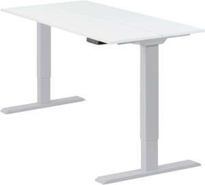 Höhenverstellbarer Schreibtisch "Homedesk Eco", Silber, Tischplatte 110 x 60 cm weiß, elektrisch stufenlos höhenverstellbar, Stehschreibtisch, Tischgestell