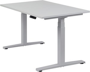 Höhenverstellbarer Schreibtisch "Basic Line", silber, Tischplatte 120 x 80 cm lichtgrau, elektrisch höhenverstellbar, Stehschreibtisch, Tischgestell