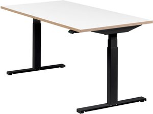 Höhenverstellbarer Schreibtisch "Easydesk", schwarz, Tischplatte 160 x 80 cm weiß, elektrisch höhenverstellbar, Stehschreibtisch, Tischgestell