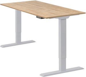 Höhenverstellbarer Schreibtisch "Homedesk Eco", Silber, Tischplatte 110 x 60 cm Wildeiche, elektrisch stufenlos höhenverstellbar, Stehschreibtisch, Tischgestell