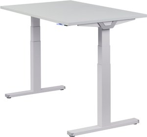Höhenverstellbarer Schreibtisch "Premium Line", silber, Tischplatte 120 x 80 cm lichtgrau, elektrisch höhenverstellbar, Stehschreibtisch, Tischgestell