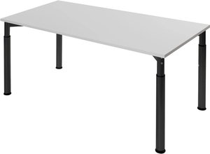 Höheneinstellbarer Konferenztisch, schwarz, Tischplatte 180 x 80 cm lichtgrau, Besprechungstisch, Schreibtisch
