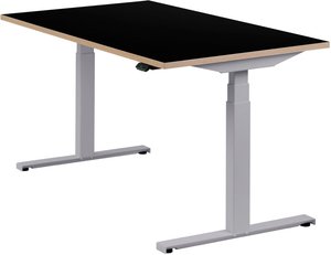 Höhenverstellbarer Schreibtisch "Easydesk", silber, Tischplatte 140 x 80 cm schwarz, elektrisch höhenverstellbar, Stehschreibtisch, Tischgestell