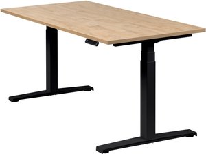 Höhenverstellbarer Schreibtisch "Basic Line", schwarz, Tischplatte 160 x 80 cm Wildeiche, elektrisch höhenverstellbar, Stehschreibtisch, Tischgestell
