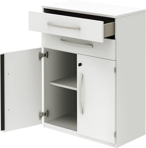 Büroschrank weiß (2 Türen, 2 Schubkästen) 80 cm - Büro-Schrank 3 Ordner, Aktenschrank, 1 Einlegeboden mit Schloss, abschließbar