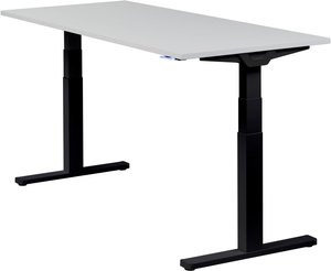 Höhenverstellbarer Schreibtisch "Premium Line", schwarz, Tischplatte 180 x 80 cm lichtgrau, elektrisch höhenverstellbar, Stehschreibtisch, Tischgestell