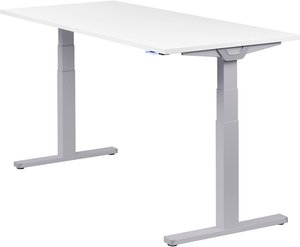 Höhenverstellbarer Schreibtisch "Premium Line", silber, Tischplatte 180 x 80 cm weiß, elektrisch höhenverstellbar, Stehschreibtisch, Tischgestell