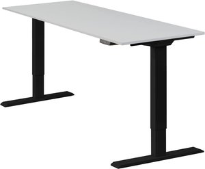 Höhenverstellbarer Schreibtisch "Homedesk Eco", Schwarz, Tischplatte 150 x 60 cm lichtgrau, elektrisch stufenlos höhenverstellbar, Stehschreibtisch, Tischgestell