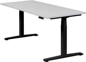 Höhenverstellbarer Schreibtisch "Basic Line", schwarz, Tischplatte 180 x 80 cm lichtgrau, elektrisch höhenverstellbar, Stehschreibtisch, Tischgestell