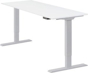 Höhenverstellbarer Schreibtisch "Homedesk Eco", Silber, Tischplatte 150 x 60 cm weiß, elektrisch stufenlos höhenverstellbar, Stehschreibtisch, Tischgestell