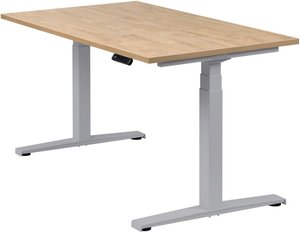 Höhenverstellbarer Schreibtisch "Basic Line", silber, Tischplatte 140 x 80 cm Wildeiche, elektrisch höhenverstellbar, Stehschreibtisch, Tischgestell