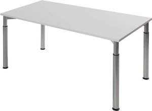 Höheneinstellbarer Konferenztisch, silber, Tischplatte 180 x 80 cm lichtgrau, Besprechungstisch, Schreibtisch